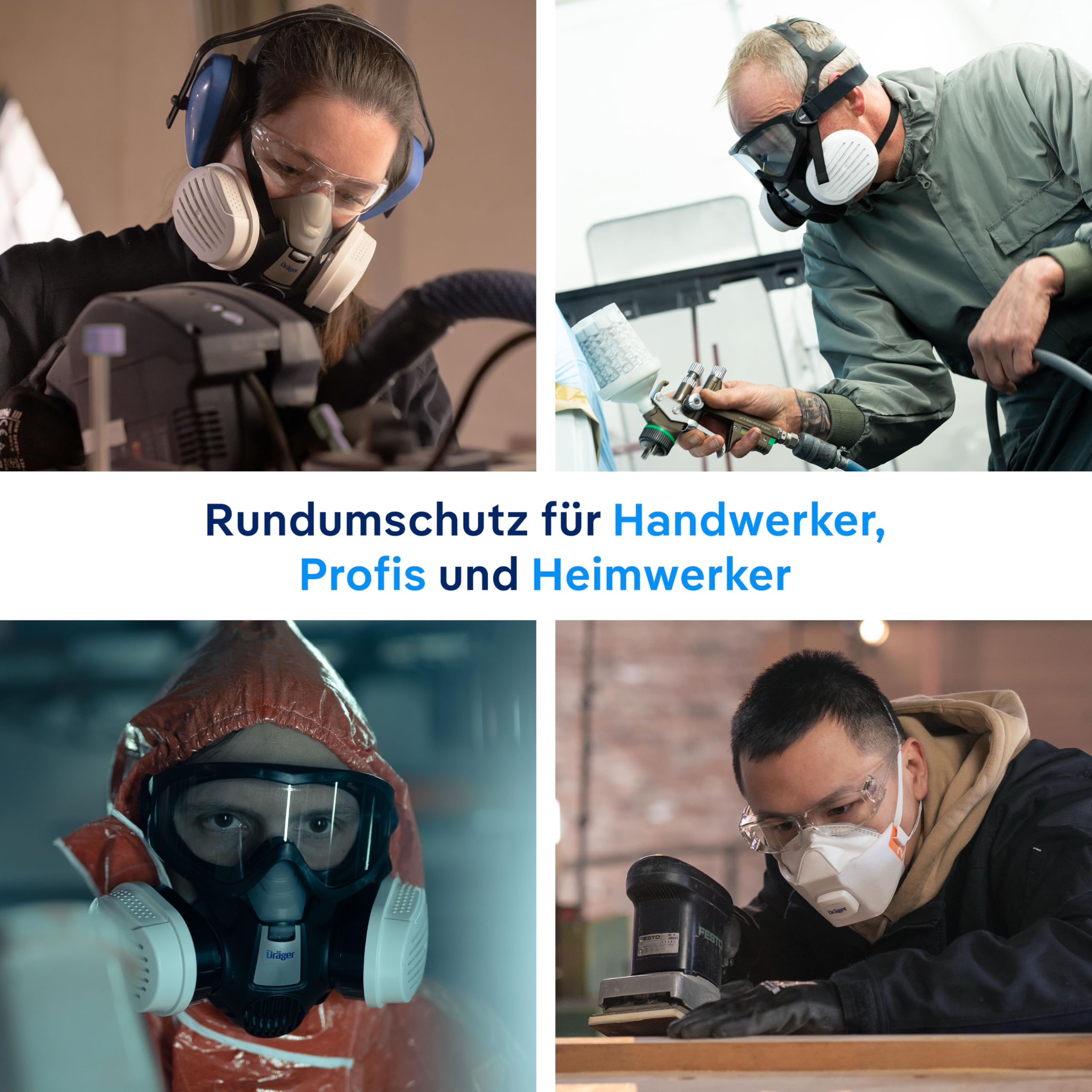 Dräger Atemschutz Starter Set | Halbmaske X-plore 3300 mit A2P3 Filter, FFP2 Masken, Schutzbrille & Gehörschutz - Komplettset für professionellen Atemschutz