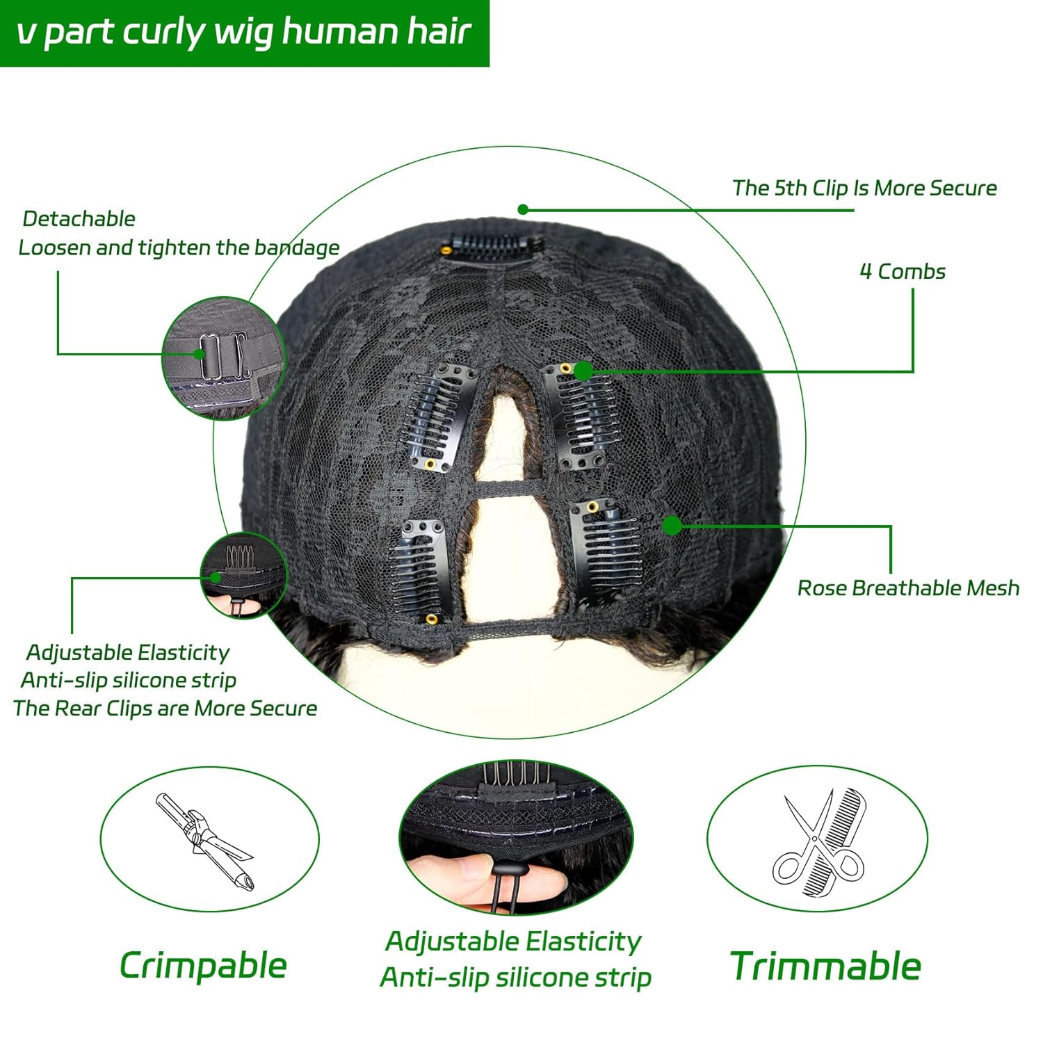 Forevermore V Part Wig Human Hair Kinky Curly U Part Wig for Women Jerry Curly Glueless Upgrade Clip in Half 180% Density No Leave Out No Sew in Natural Color 18Inch