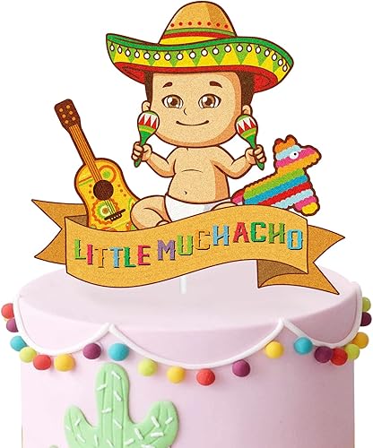 Little Muchacho - Decoración para pastel de cumpleaños, baby shower, revelación de género, bebé Muchacho en su camino, sombrero con purpurina,