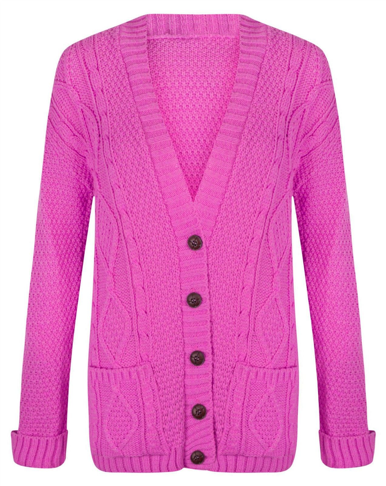 Hamishkane Women's Fuschia Hamishkane® Winter Chunky Cardigans For Uk, Warm Long Sleeve Jumpers, V-Neck Long Cardigan With Buttons Casual And Daily Knitwear Cardigans