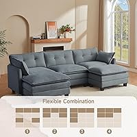 Vista 7 de Modular Sectional Sofa, 111.5" U-Shaped Corduroy Comfy Sectional Couches for Living Room, 3-Seater Cloud Couches with 2 Movable Ottomans, Flexible