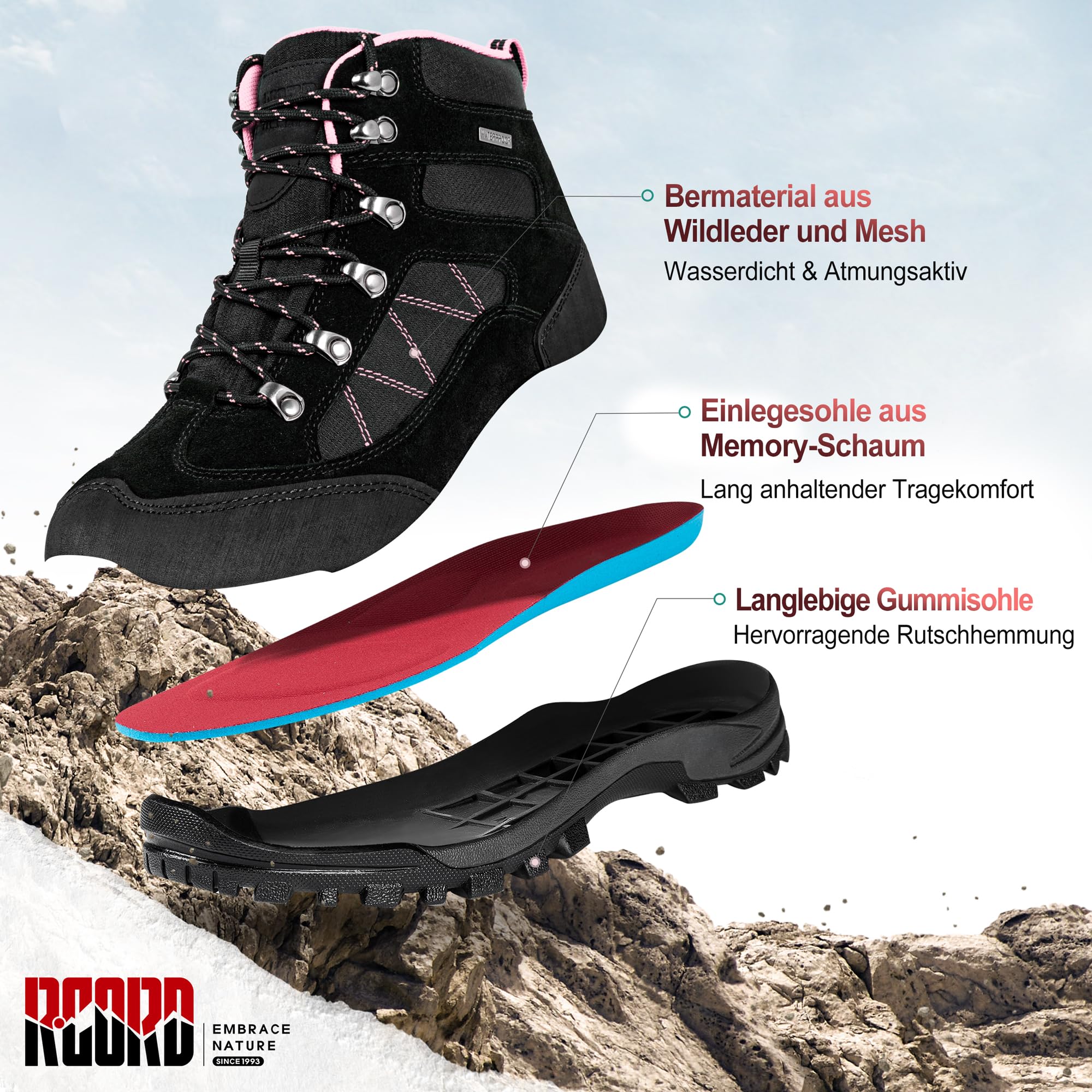 R CORD Zapatos de Senderismo para Mujer, Impermeables, para Exteriores, Trekking, Senderismo
