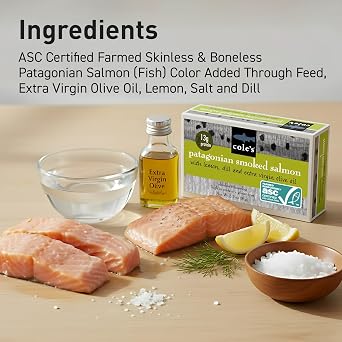 Cole's Patagonian Smoked Salmon Fillet w/Lemon & Dill in Extra Virgin Olive Oil | 3.2 oz Hand-Packed Smoked Salmon Canned | 13g Protein | pack of 10