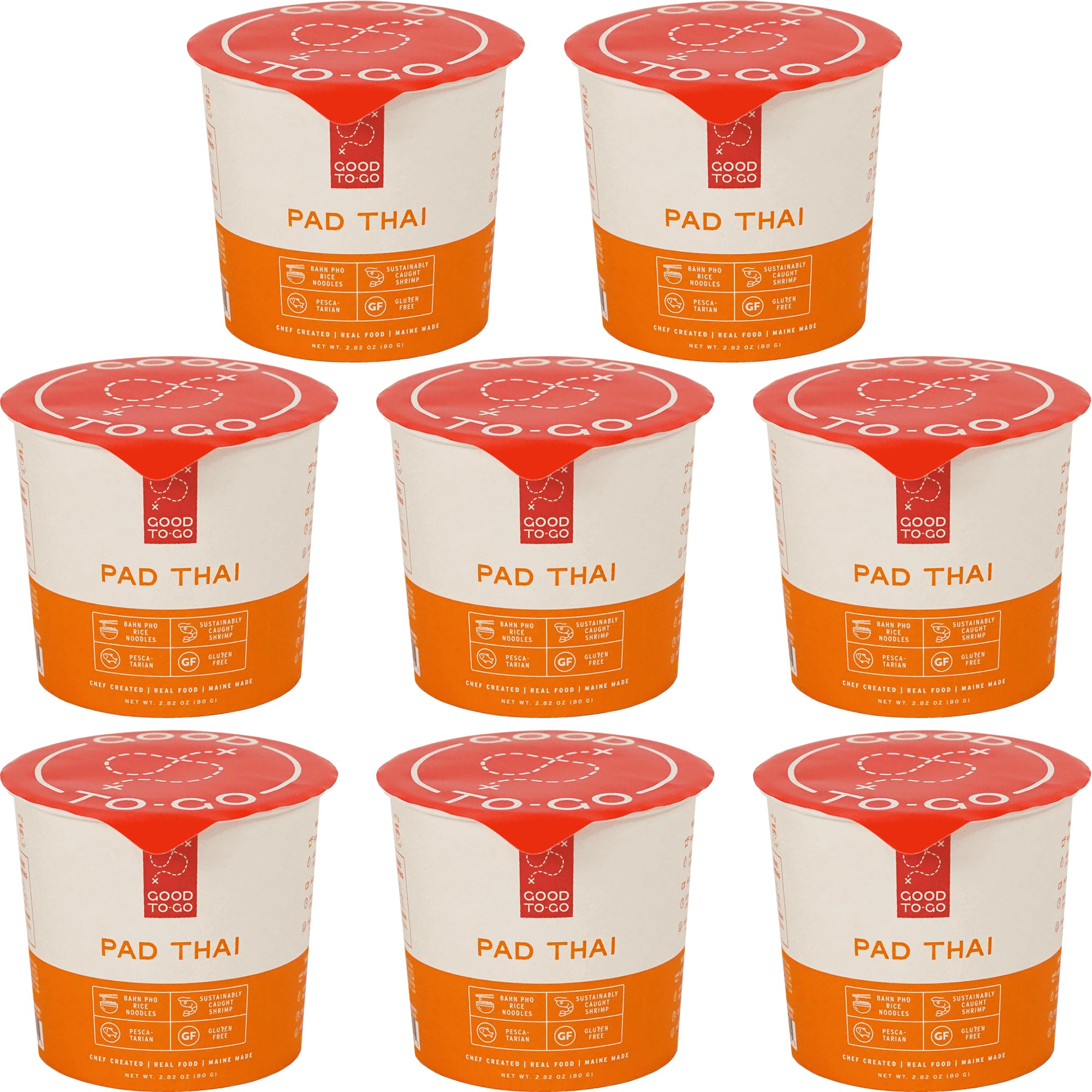 GOOD TO-GO Instant Lunch & Dinner Cups (8-Pack) | Gluten-Free | Real Food Ready in Under 10 Minutes! | Microwavable Food Just Add Water Meals | Healthy, Delicious, Low in Sodium (Pad Thai, 8-Pack)