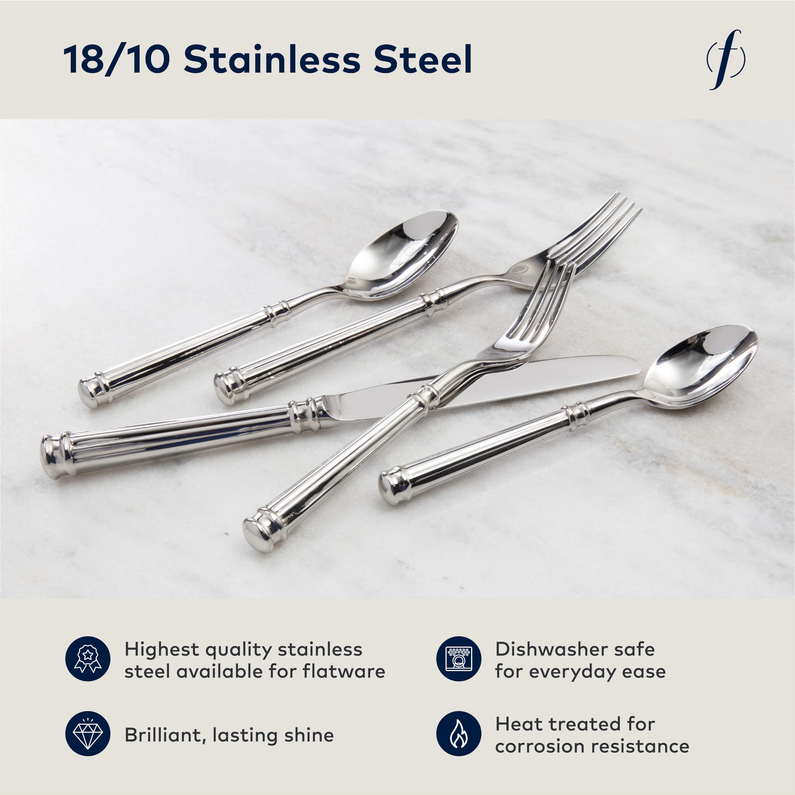 Fortessa Nyssa 18/10 Stainless Steel Hollow Handle Flatware 5 Piece Place Setting, Service for 1 — Amazon image 2