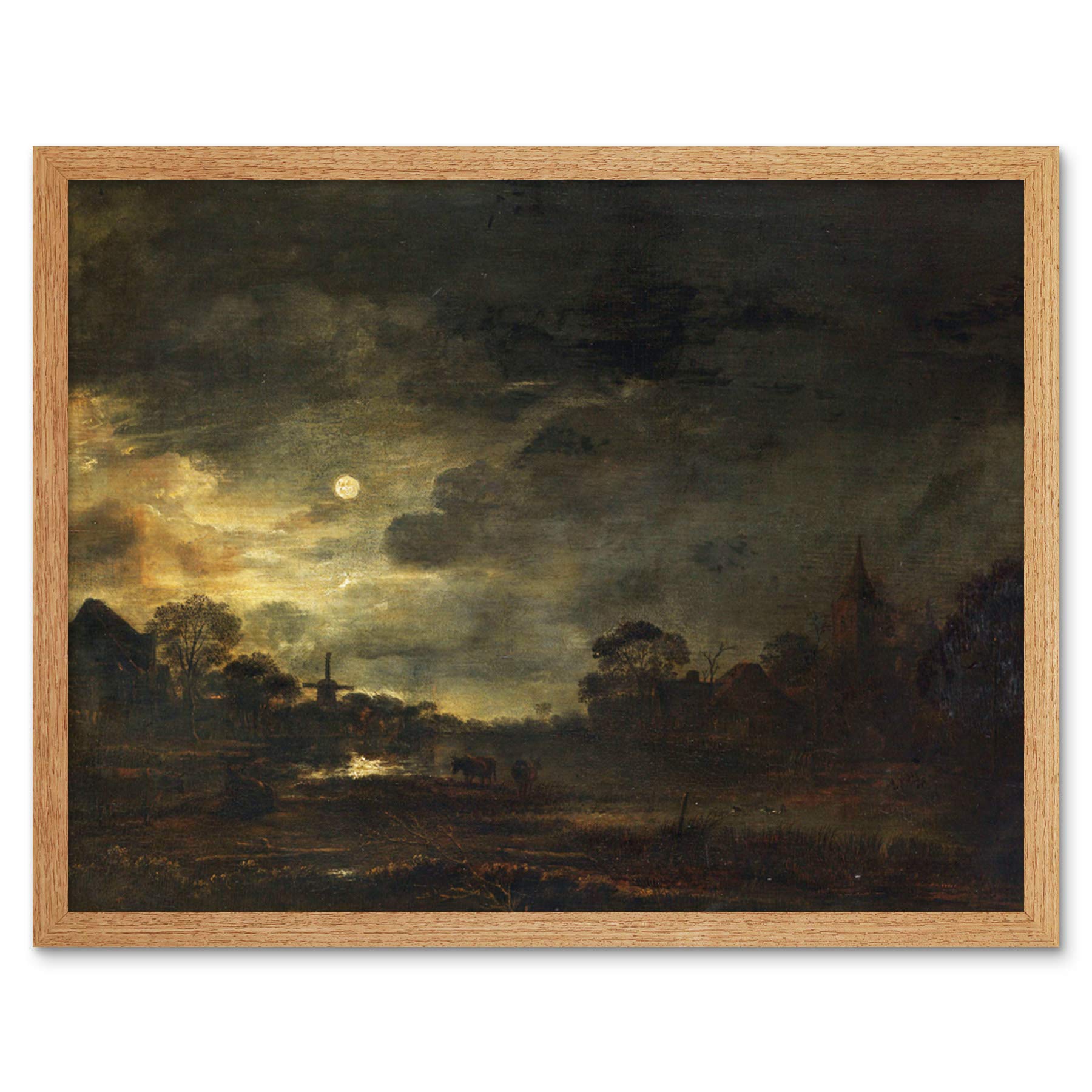 Artery8 Aert Van Der Neer Landscape By Moonlight Painting Art Print Framed Poster Wall Decor 12x16 inch