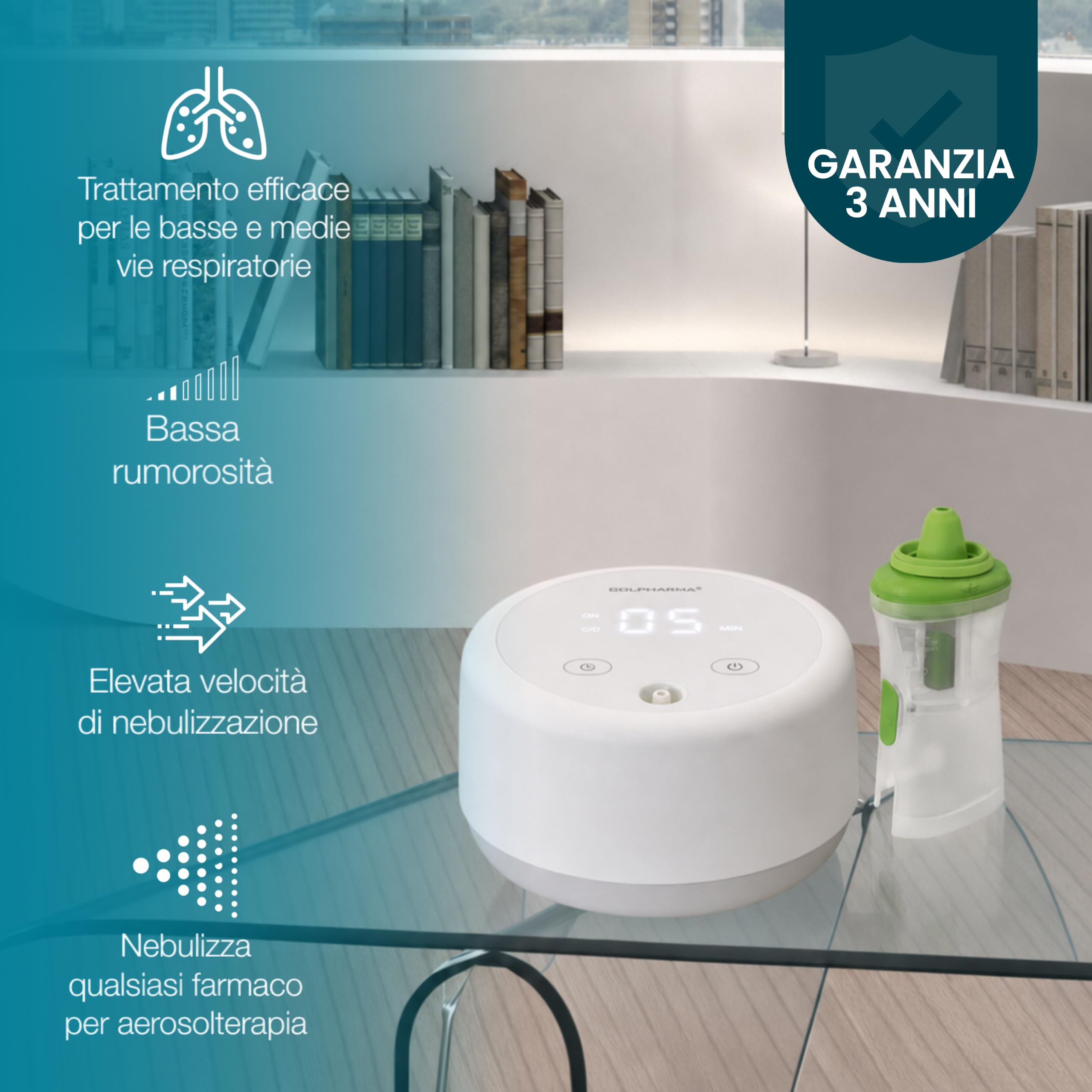 Colpharma Air 60 Next Aerosol con Doccia Nasale – Dispositivo per Aerosolterapia Compatto e Silenzioso