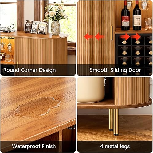 Miniatura 6 de DHH Gabinete de bar de vino de 55 pulgadas con almacenamiento, licor estriado y barra de café con estante para vino y soporte para vidrio, aparador