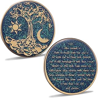 LParkin Tree of Life Sobriety Coin, Sun and Moon Yin Yang Sobriety Chip, AA Recovery Medallion, Alcoholics Anonymous Medallion, Anniversary Token Sobriety Gifts for Men Women