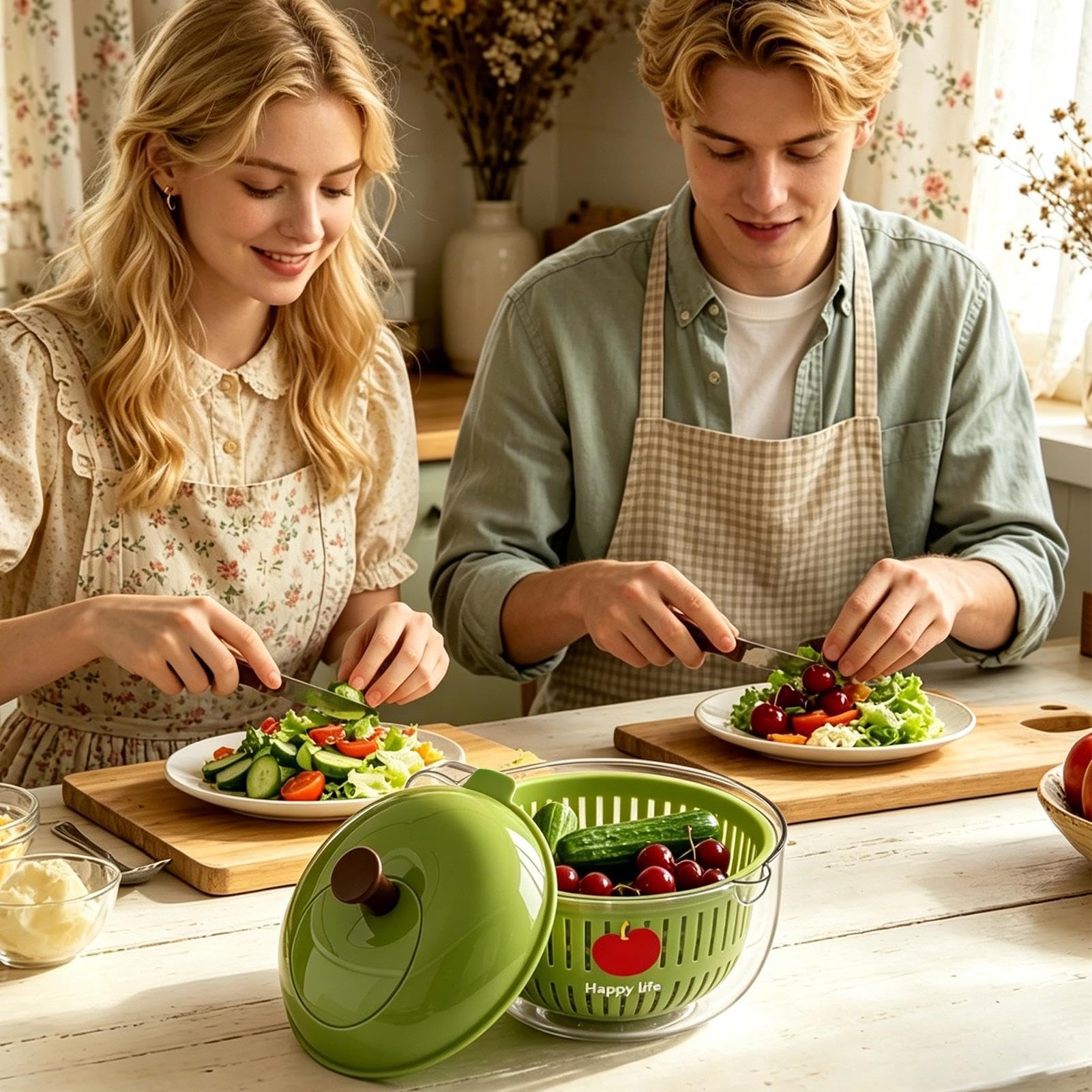 Genérico Centrifugador de Frutas - Recipiente De Limpieza Accionado por Manivela,para Bayas Y Dispositivo Limpiador Verduras,para Ensaladas Bayas Lechuga Hogar Cocina Casa De Campo Camping Pícnic