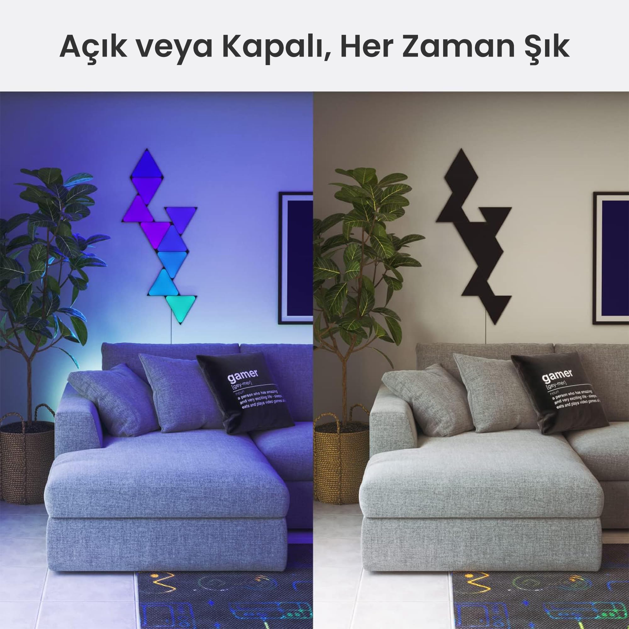 Nanoleaf Kit Shapes Ultra Black Triangle, 9 panneaux LED triangulaires intelligents RGBW 16 millions de couleurs, synchronisation musique et écran, compatible avec Alexa, Google et Apple