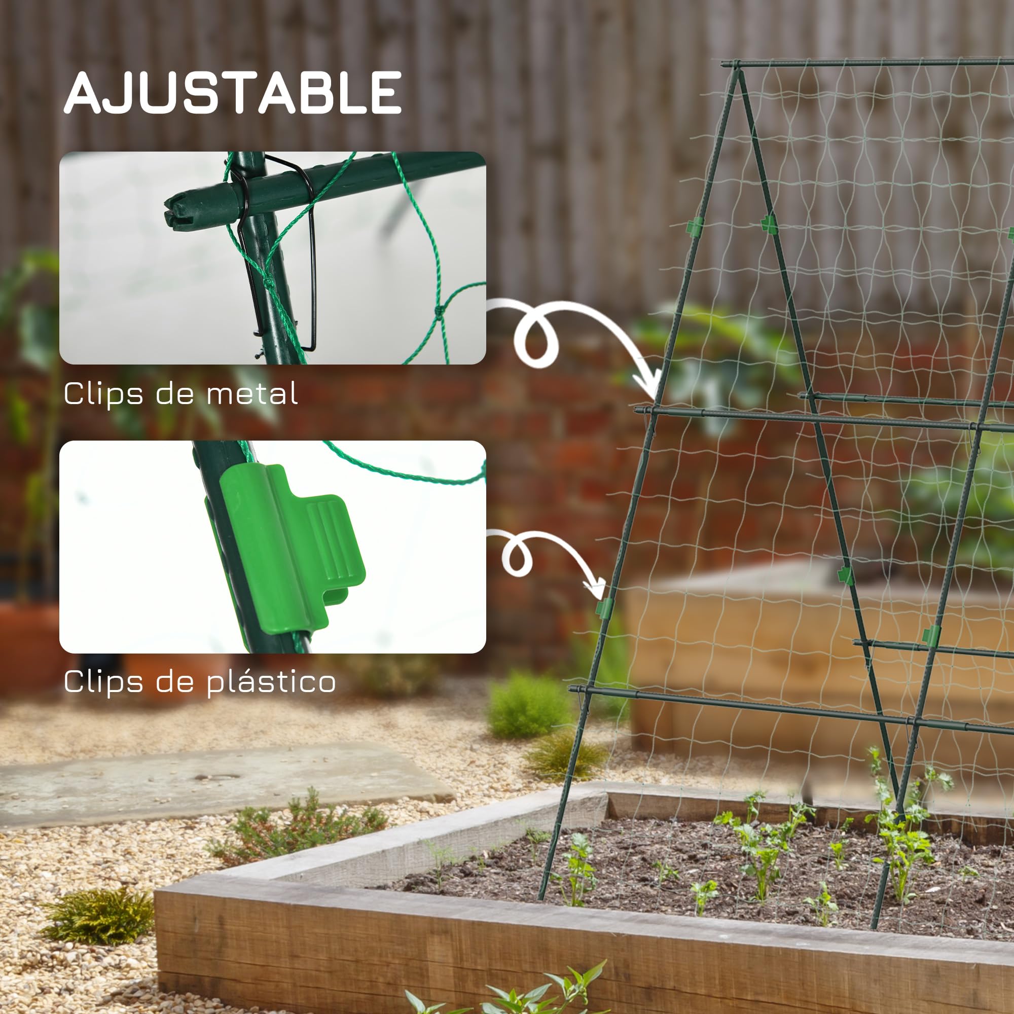 Outsunny Enrejado de Jardín Triángulo Soporte para Plantas Trepadoras con Marco de Acero para Frutas Verduras Flores Decoración Exterior Patio Terraza 180x100x180 cm Verde