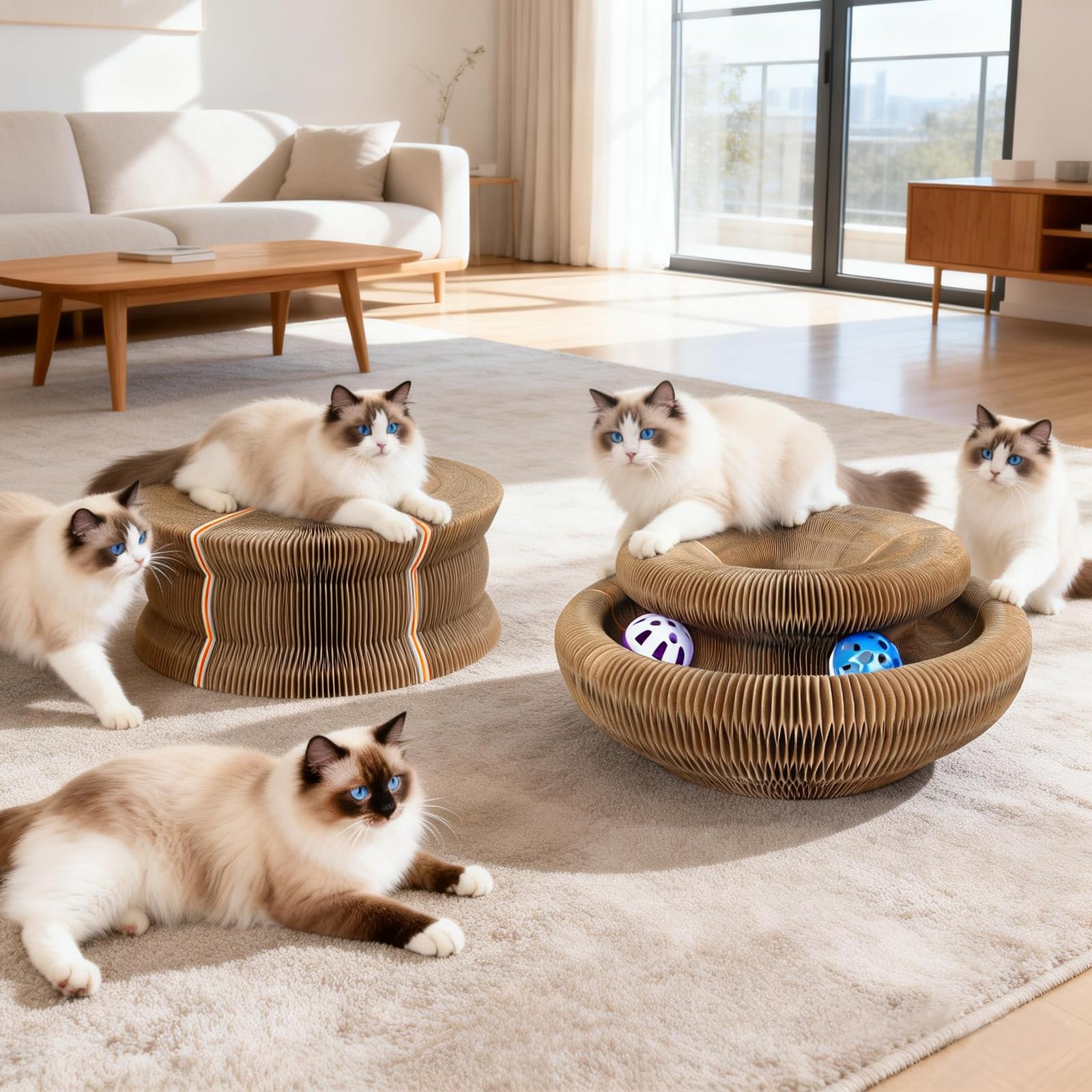 Kratzbrett Katze, 2-in-1 Cat Kratzbrett mit Glöckchen, Magische Orgel Cat Scratching Board, Zusammenklappbares interaktives Katzenspielzeug für den Drinnen und draußen(2 Stück)