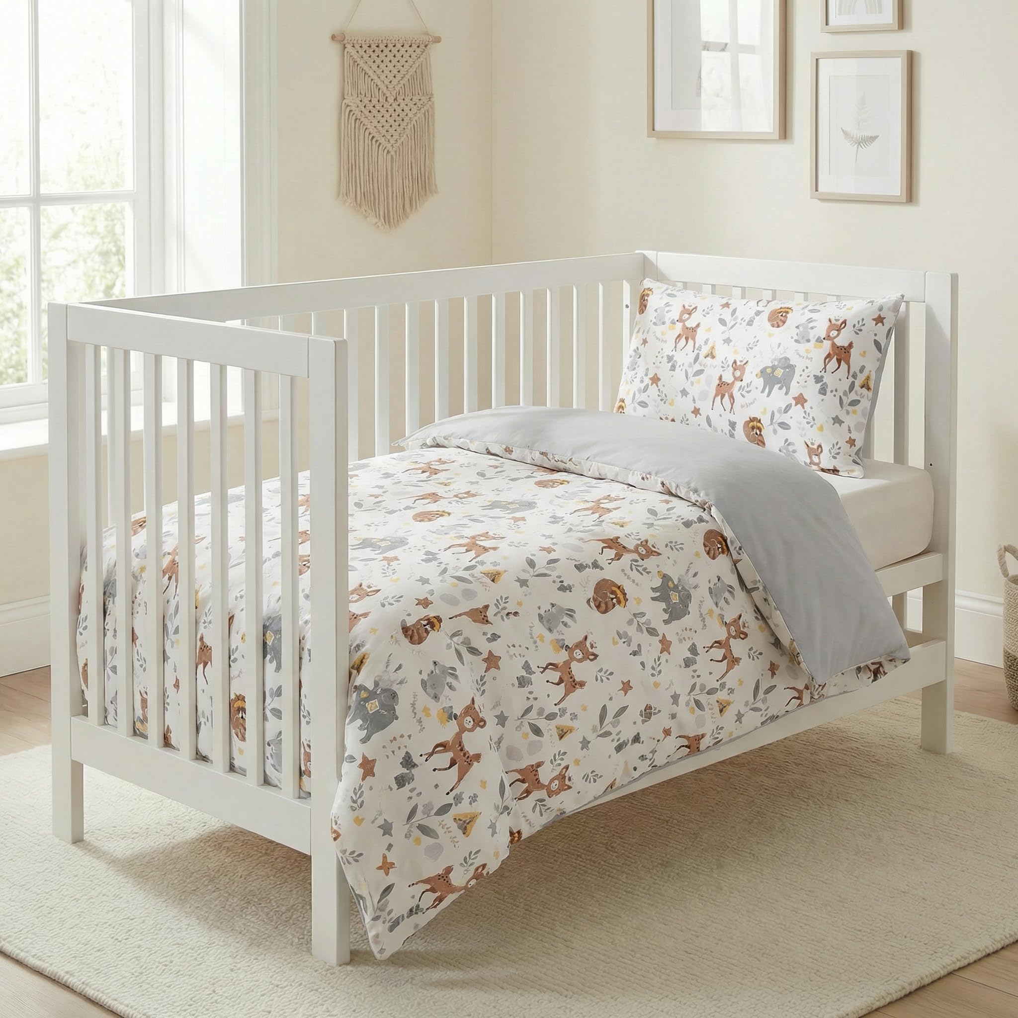 BABYSAFE Housse de Couette pour lit Bébé 120 x 90 cm, 100% Coton Biologique, draps certifiés Oeko-TEX, lit Simple, Parure de lit Enfant, Forêt