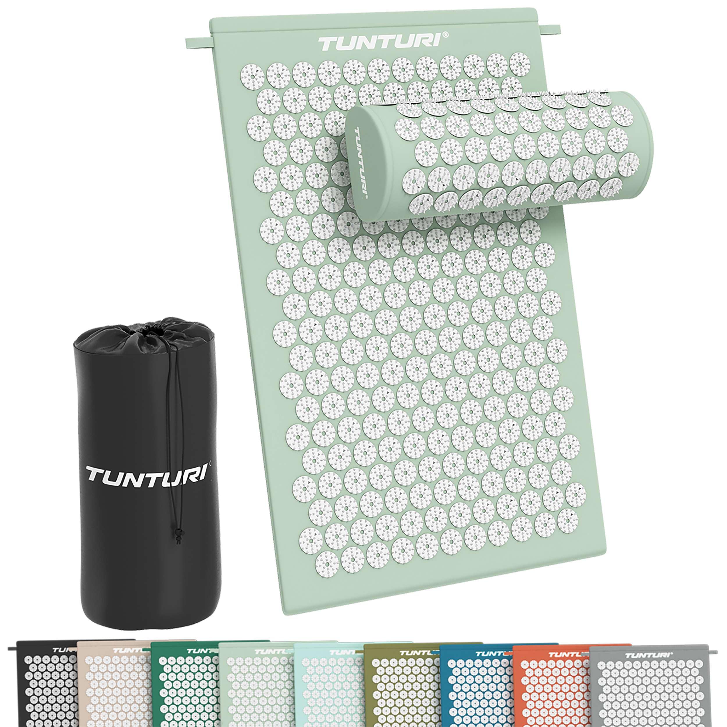 Tunturi Tappetino per agopressione con cuscino, tappetino per agopuntura, per schiena, collo, piedi, tutto il corpo, 2 in 1, tappetino per agopressione, anti-stress, 68 x 42 x 2 cm, menta
