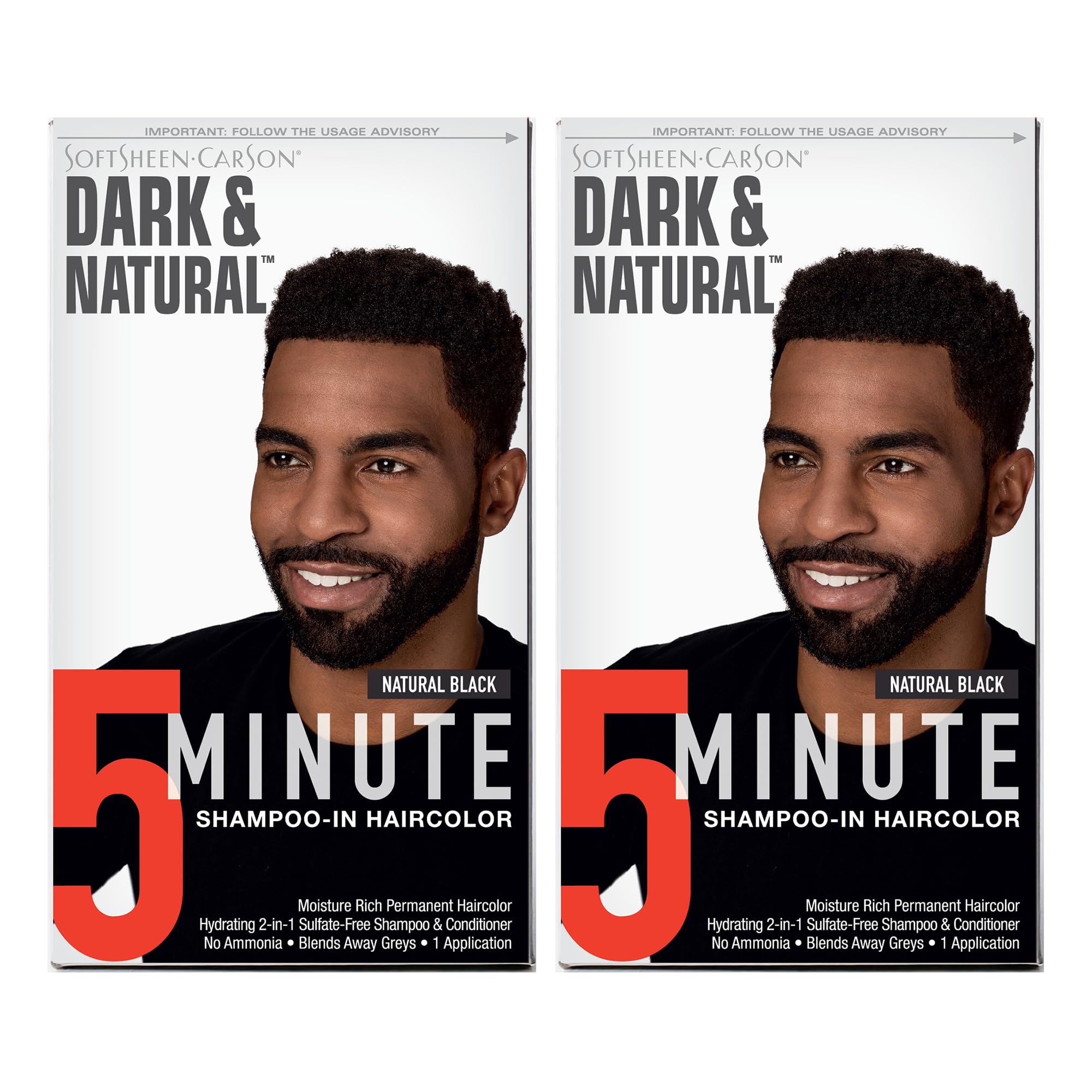 Carson Dark & Natural Hair Color for Men 5 Minutes, Natural Looking Gray Coverage for Up To 6 Weeks, Shampoo-in Permanent Hair Dye, Jet Black, Ammonia Free, Natural Black, 2 Count