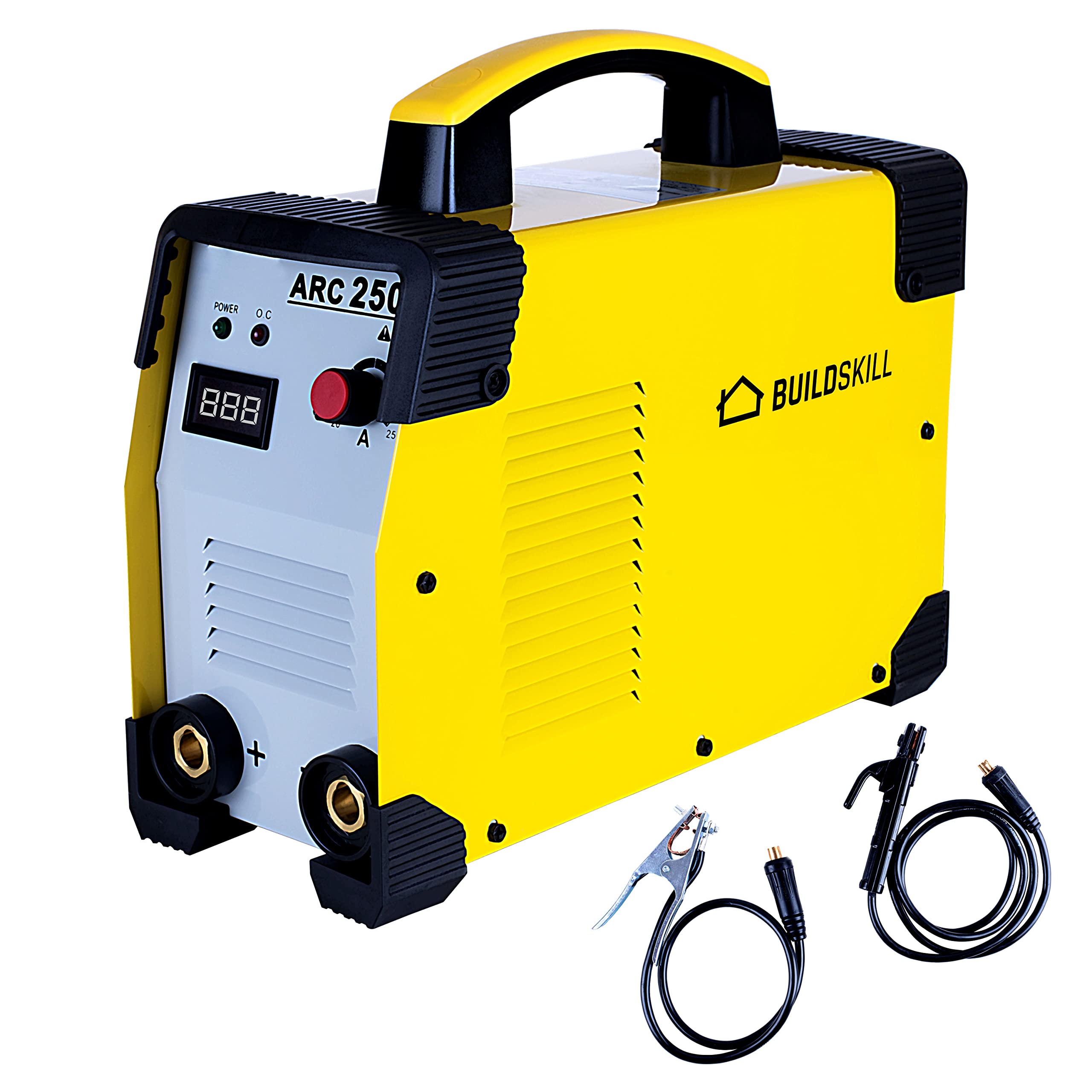 Buildskill Basics BWMAL250 Inverter ARC Welding Machine 250Amps Single Phase, Low Energy Consumption, Built In Hot Start & Anti Stick Functions, Suitable to Weld Stainless Steel, Iron, (Yellow)