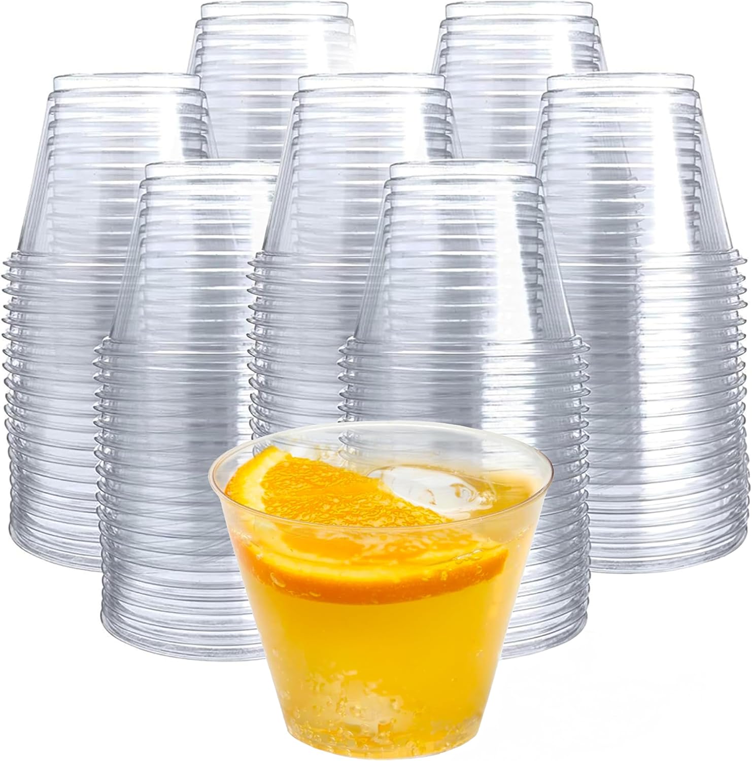 Prestee 200-Pack - 9oz Clear Plastic Cups - Durable Disposable Plastic Wine Glasses for Party, Weddings, and Catering - Small Drinking Glasses for Cocktails and Beverages - Heavy-Duty Fruit Punch Cups