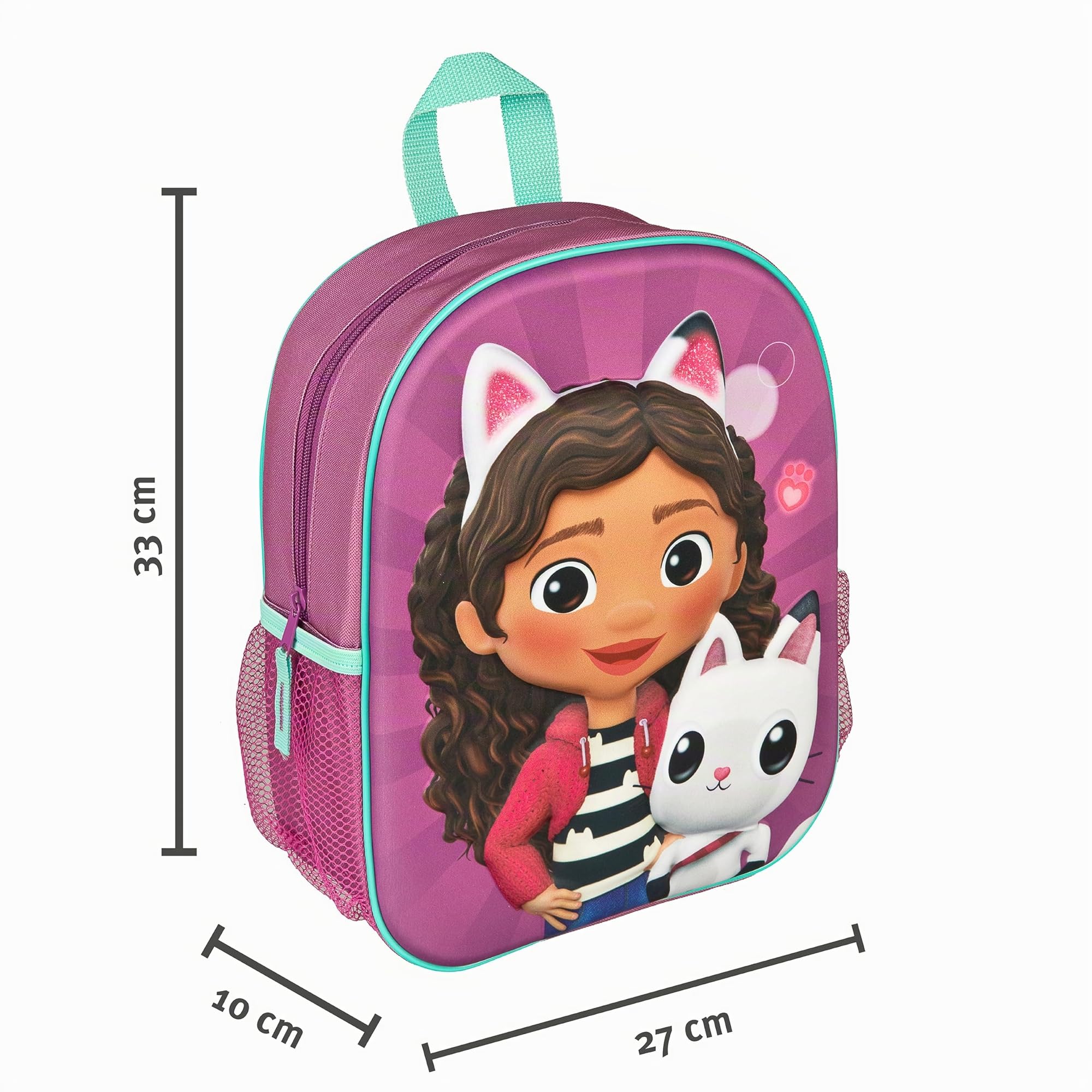 Undercover - Zaino 3D di Gabby's Dollhouse - Zaino per bambini con motivi di Gabby - Cinghie regolabili - Con tasche laterali in rete - A partire dai 4 anni