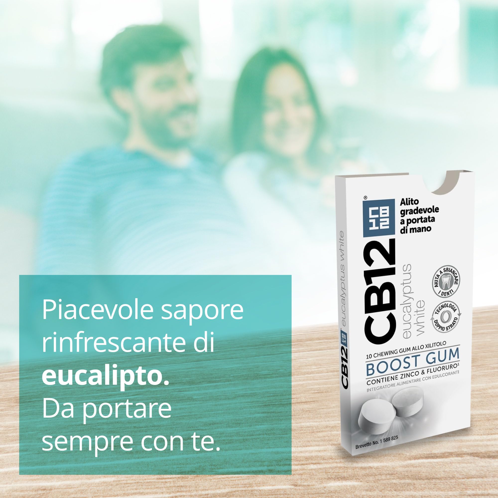 CB12 Boost, Gomme da Masticare Senza Zucchero con Xilitolo, Gusto Eucalipto, Effetto Sbiancante, Prevengono Alito Cattivo, Confezione da 10 Chewing Gum