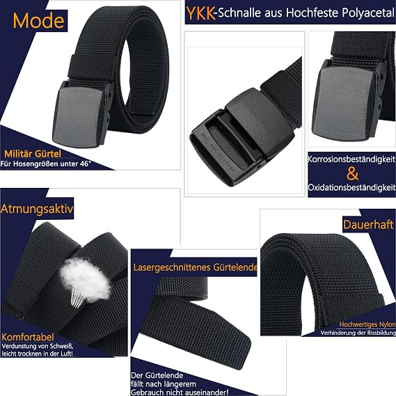 LionVII Men's Tactical Military Nylon Belt with Plastic Buckle 130 cm