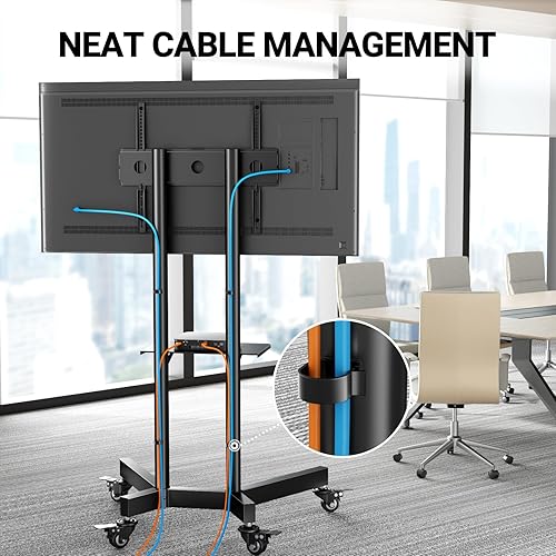 Miniatura 8 de PERLESMITH Soporte de TV rodante con ruedas bloqueables para televisores de 32 a 86 pulgadas con capacidad para hasta 132 libras, soporte de TV