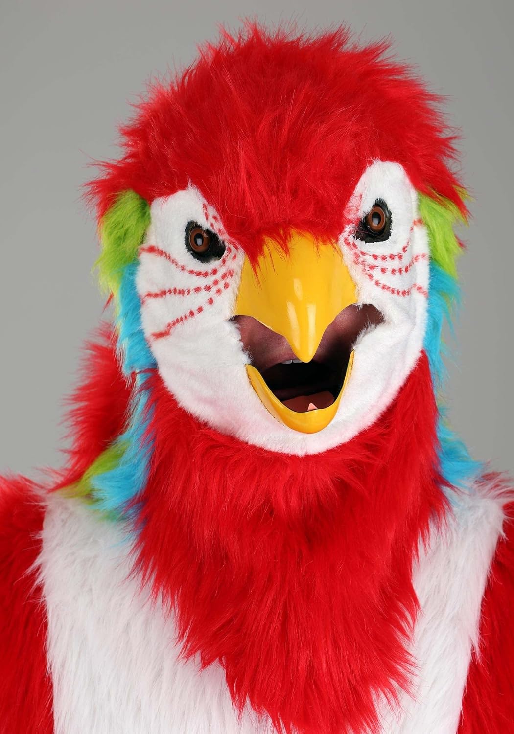 Parrot Mascot Adult Costume - Jumpsuit, Mouth Mover Mask, and Slippers, Faux Fur, Moving Jaw