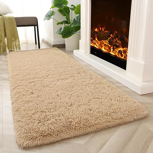 Miniatura 4 de Kimicole Alfombras de área beige para dormitorio, sala de estar, 2 x 6 pies, suaves y esponjosas, alfombras peludas antideslizantes para guardería,