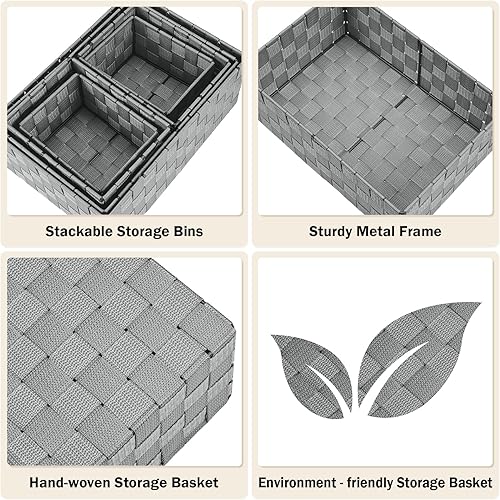 Miniatura 4 de Uvellgift Cestas de almacenamiento tejidas, contenedores de almacenamiento, cestas de contenedores de contenedores de almacenamiento organizadores