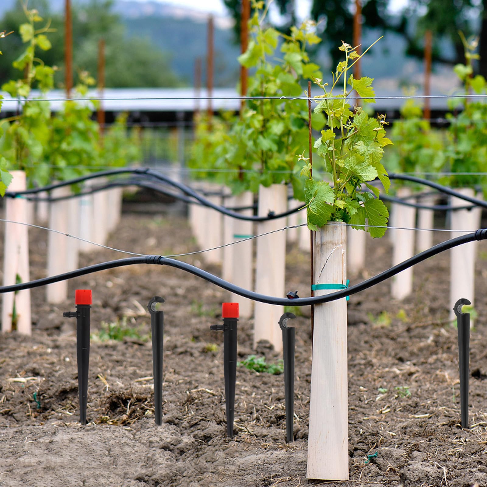 Kisangel Kit D'irrigation Goutte à Goutte en PP et Acier Inoxydable pour Pelouse et Plantes Buses Brumisation et Goutteurs, Système D'arrosage Automatique pour Jardin Extérieur