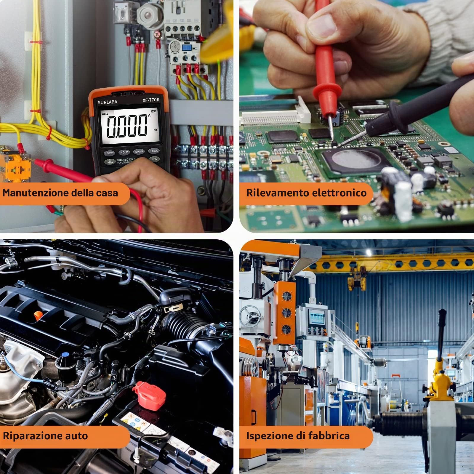 Multimetro Digitale Automobilistico & Pinza Induttiva di Raccolta del Segnale, Multitester per Tensione AC/DC, Corrente, Angolo Sosta, Larghezza Impulso, Tachimetro 600~12000RPM per Auto, Domestico