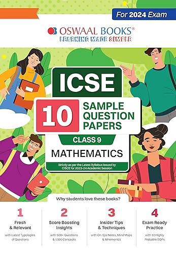 Oswaal ICSE 10 Sample Question Papers Class 9 Mathematics Hardcover Book For 2024 Exam (Based On The Latest CISCE/ICSE Specimen Paper)