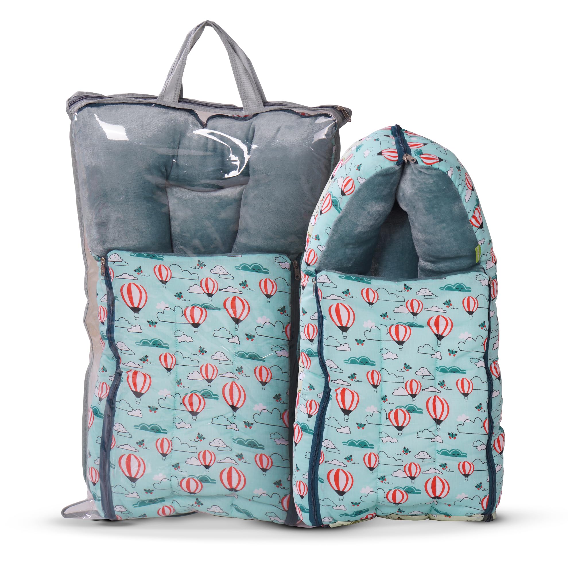 Baybee 3 in 1 Velvet Cotton Baby Bed, Printed Sleeping Bag - Portable Bassinet for Co-Sleeping (Dark Green)