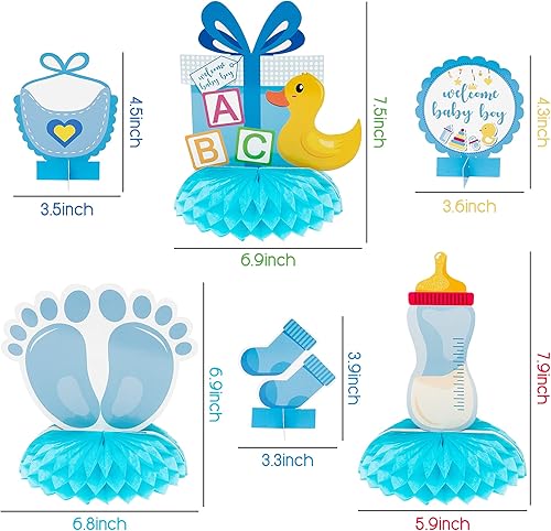 Miniatura 2 de OSNIE Centros de mesa de fiesta de baby shower azul para niños, 12 piezas de decoración de panal de baby shower, decoración de bienvenida para