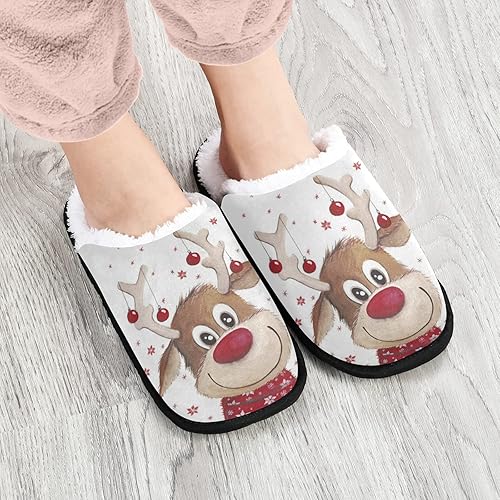 Miniatura 4 de Boccsty Pantuflas de casa suaves con copos de nieve, color rojo y negro, a cuadros, para spa, zapatos de casa de espuma viscoelástica,