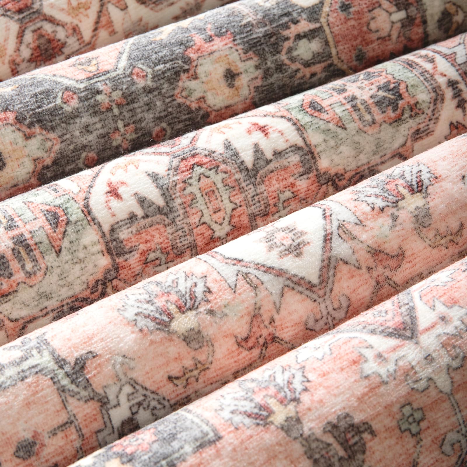 Carvapet Läufer Teppich 60x300cm rutschfest Lang Teppichläufer Waschbar Mikrofaser Vintage Medaillon Rosa Teppich Flächenteppich Laufteppich