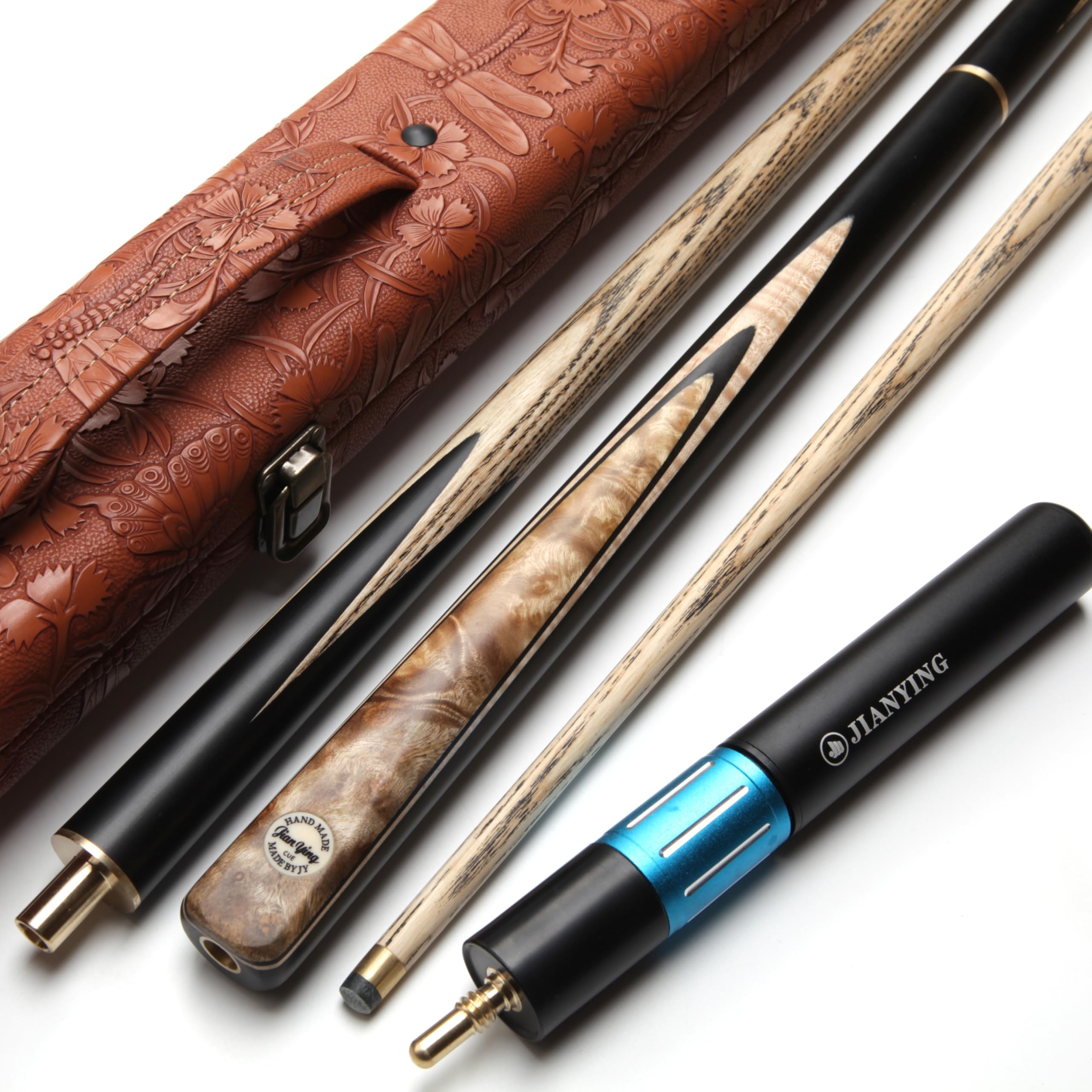 JIAN YING CUE S4 Professional Snooker cues,Pool Cue - Handmade, 9.5mm Tip, 57" Length, 18.5oz,billiard cue, handcrafted, 3/4 Split Construction | Includes Orange Hard Case, Extender, Tips & Chalk