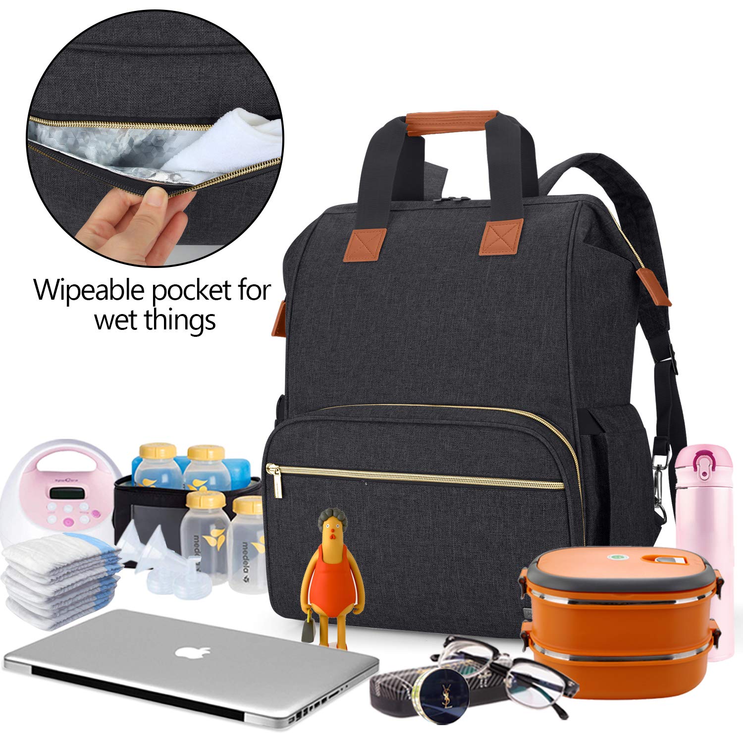 Teamoy Breast Pump Bag Compatible with Spectra S1,S2, Medela and Cooler Bag, Convertible Breast Pump Tote and Backpack with Laptop Sleeve for Working Moms, Black - Image 3