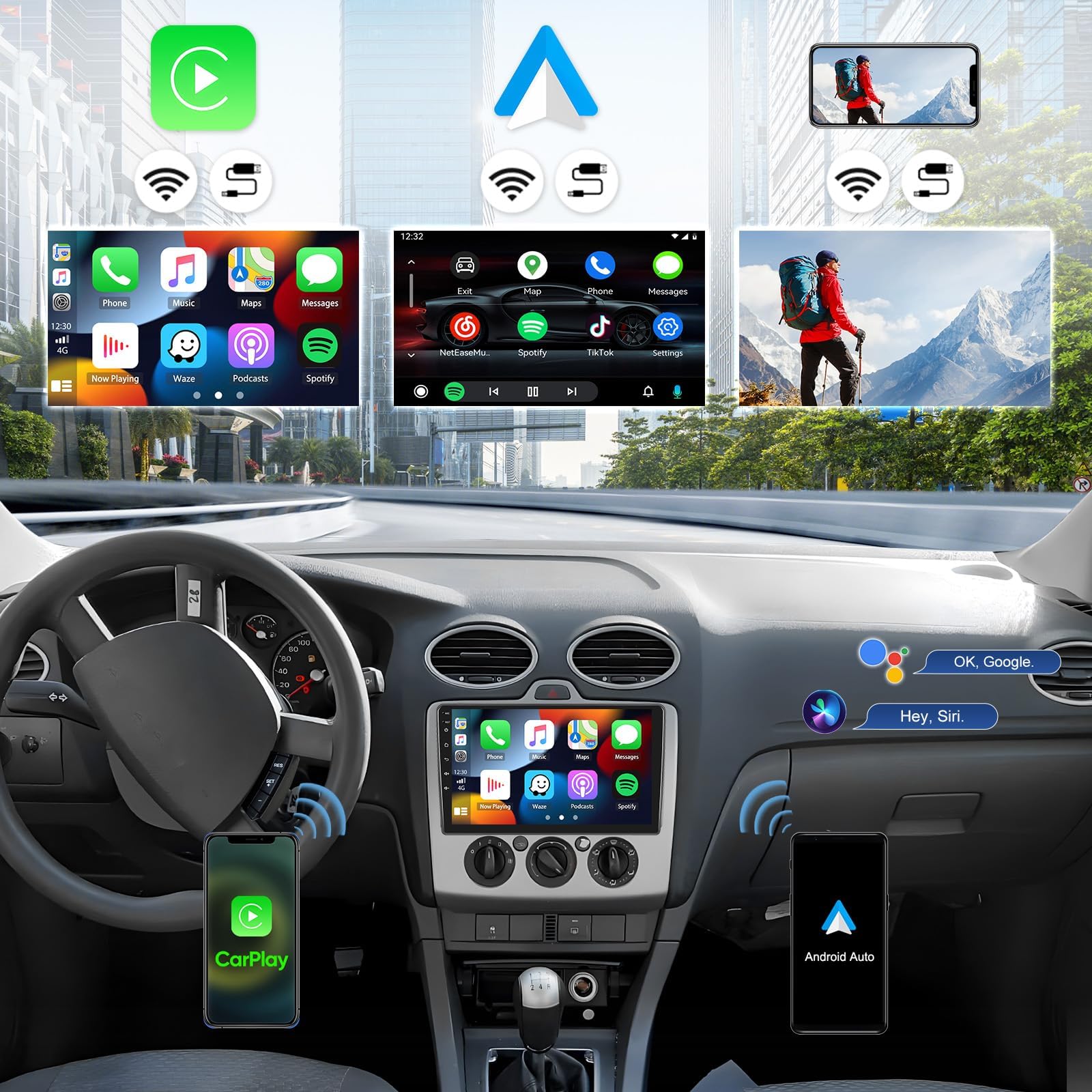 8-rdzeniowy Qualcomm Snapdragon 4G 64GB Android odtwarzacz dla F-ord Fiesta, Focus, Kuga, Transit Connect z CarPlay 9-calowy ekran dotykowy IPS, radio samochodowe z Hi-Res DSP, GPS, BT,K1 pro plus