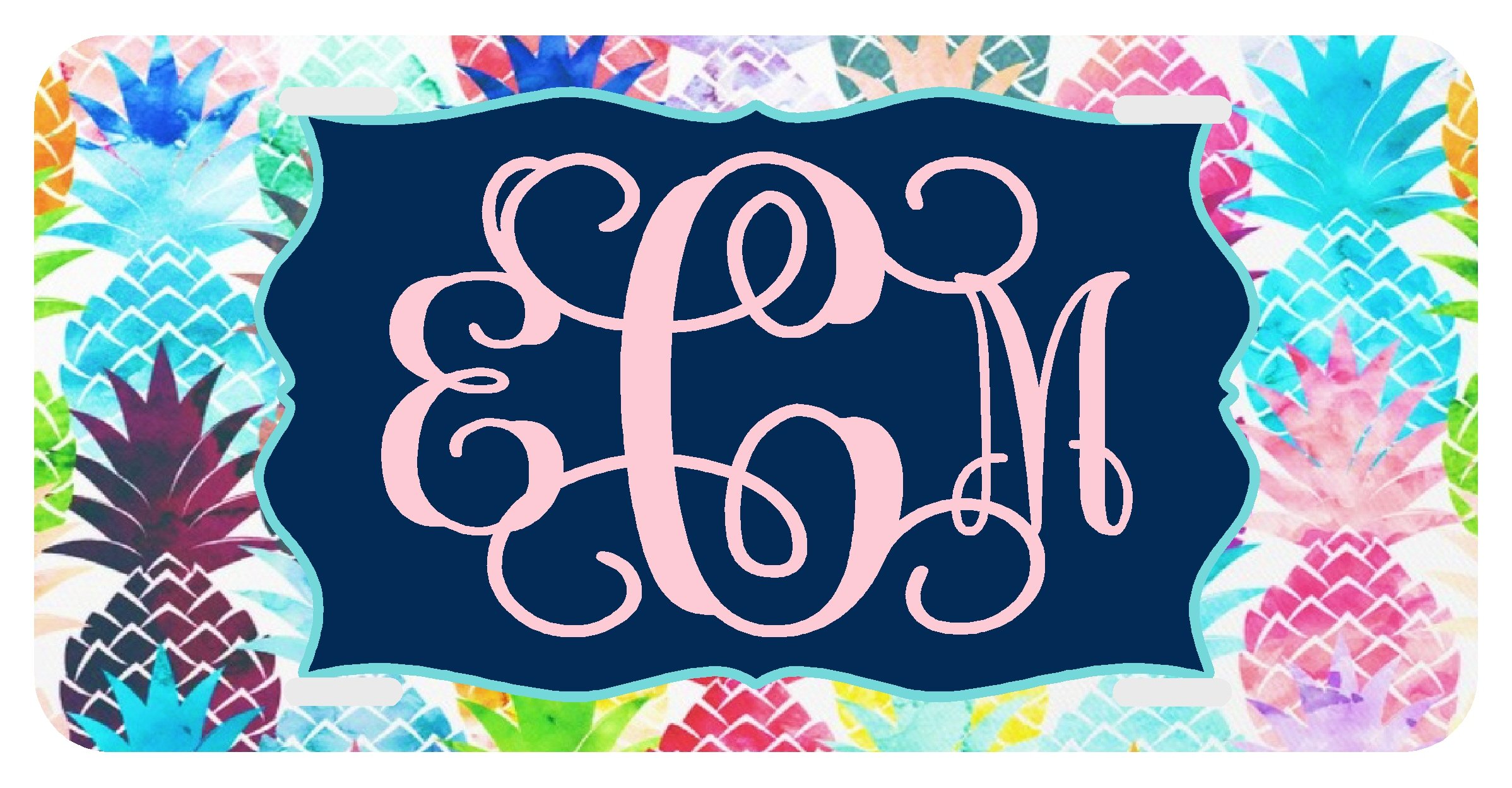Personalized Monogrammed License Plate Floral Pineapple Vine Monogram