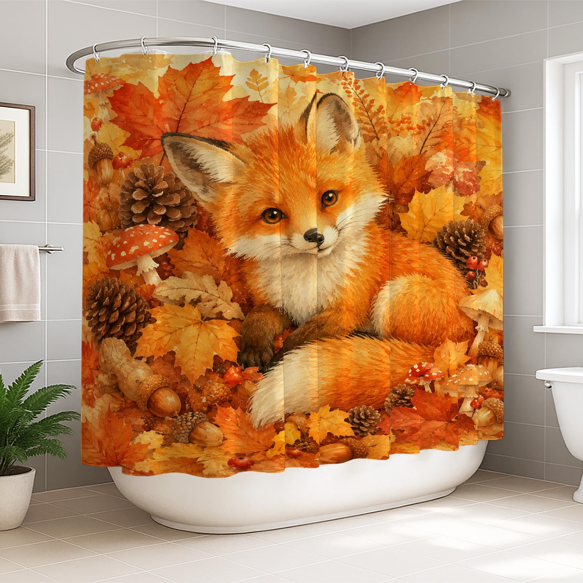 Rideau de douche extra large renards et décor automnal pour la salle de bain du dortoir