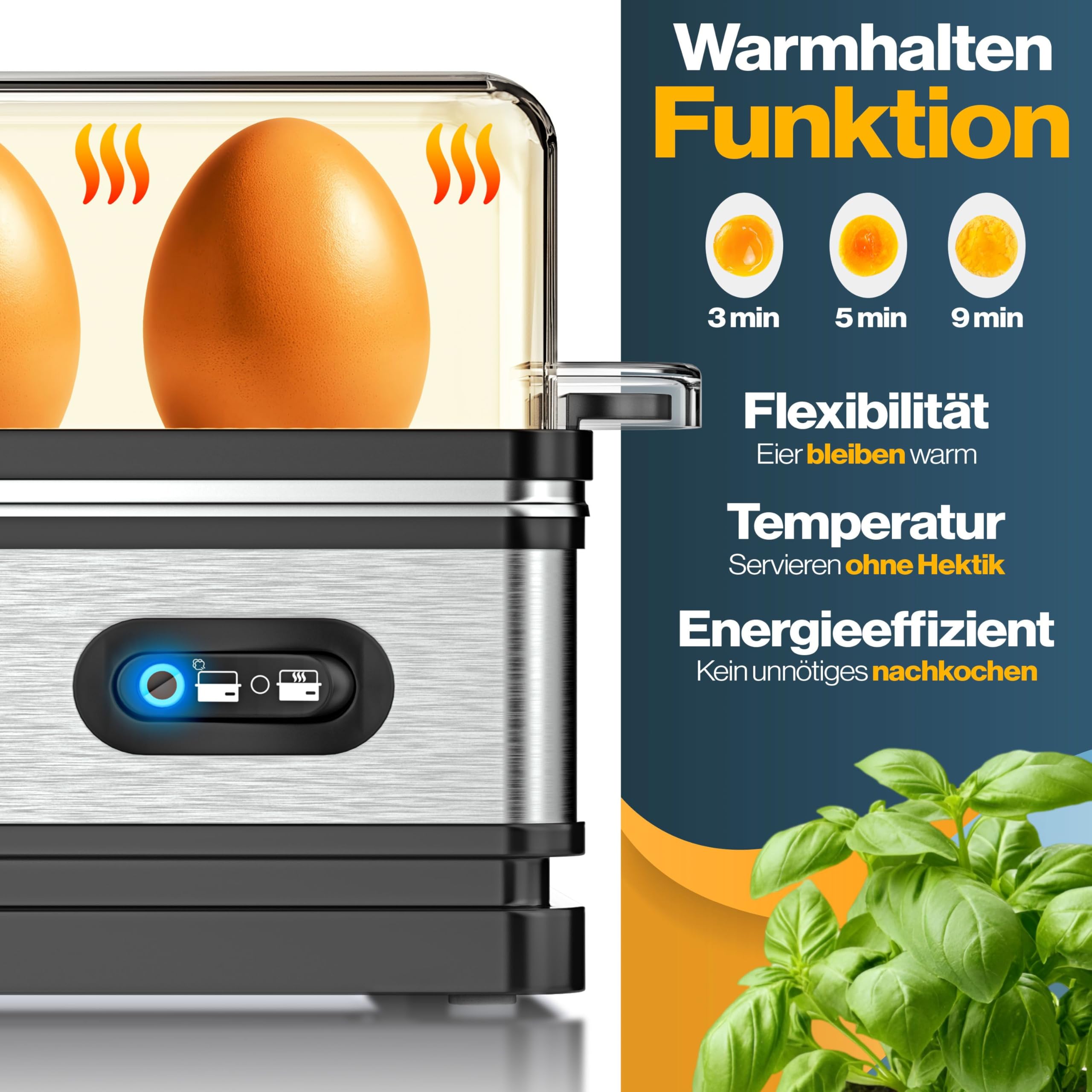 KESSER® Cuit-œufs pour 1 à 6 œufs en Acier Inoxydable 400W & Fonction Maintien au Chaud | Trois degrés de dureté | Sans BPA & Lavable au Lave-Vaisselle | 2x coupelles à Omelette - Argent