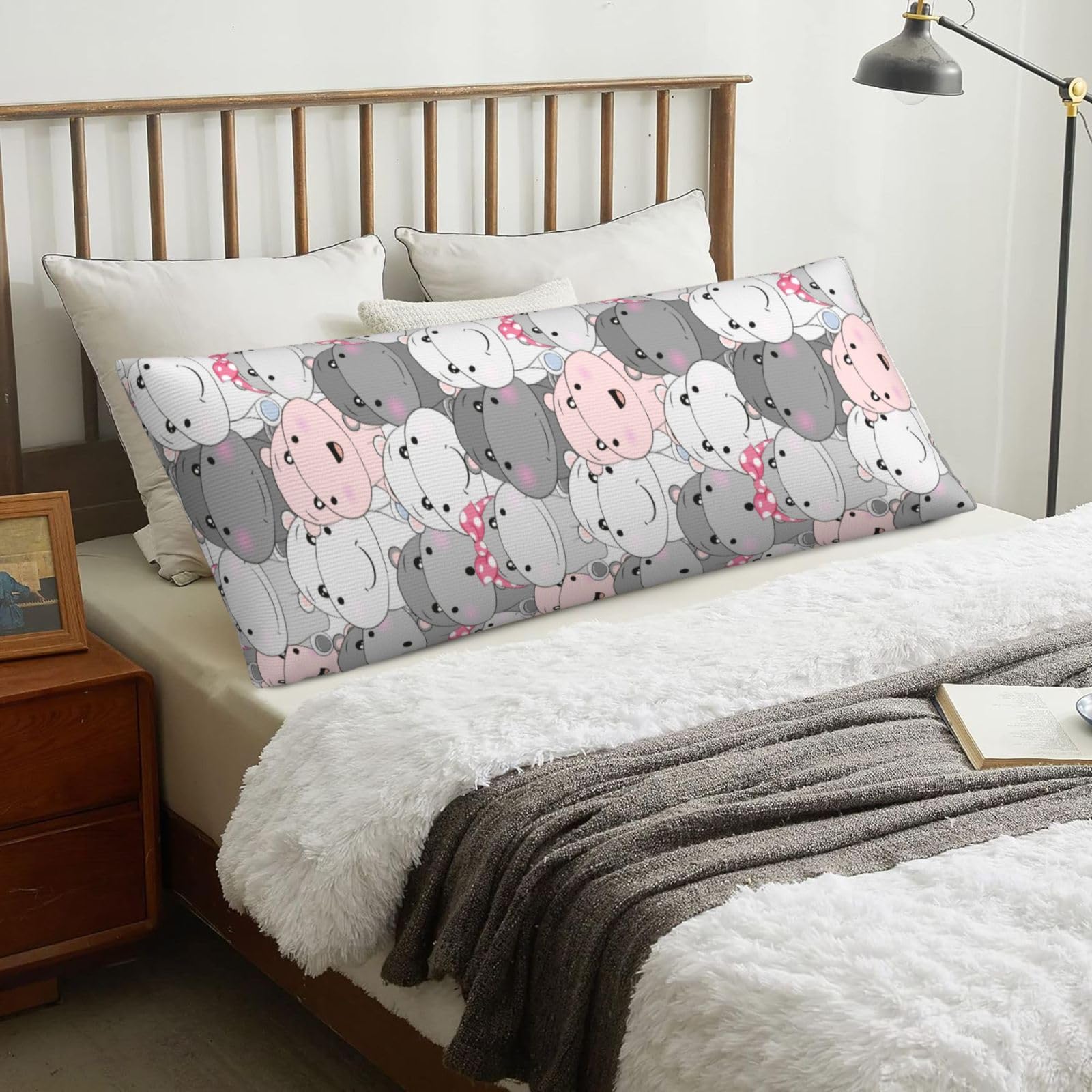 Cute Baby Hippos, Body Pillow Cover with Zipper,Long Body Pillowcase 20 x 60 in