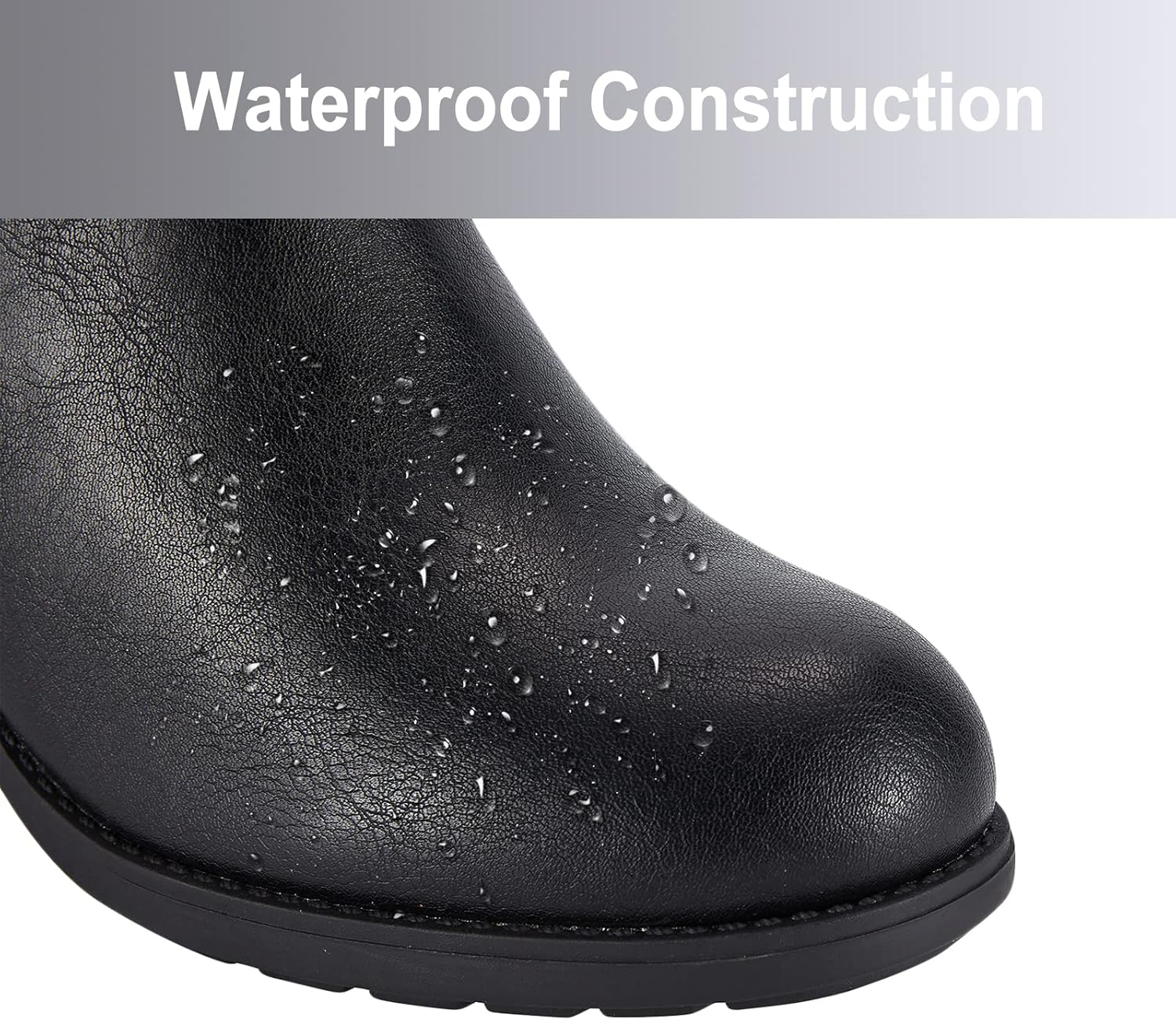 Dream Apparel Women's Chunky Heel Faux Leather Ankle Boots Booties with Side Zipper, Waterproof Black PU Leather Double Buckle Strap Ankle Shoes, Round Toe Mid Heel Short Boots