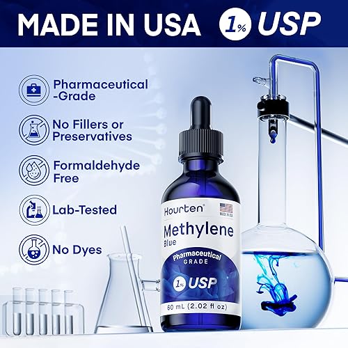 Miniatura 3 de Gotas azul de metileno 1% grado USP fórmula líquida de metileno azul de grado farmacéutico, botella cuentagotas de vidrio ámbar, probado en