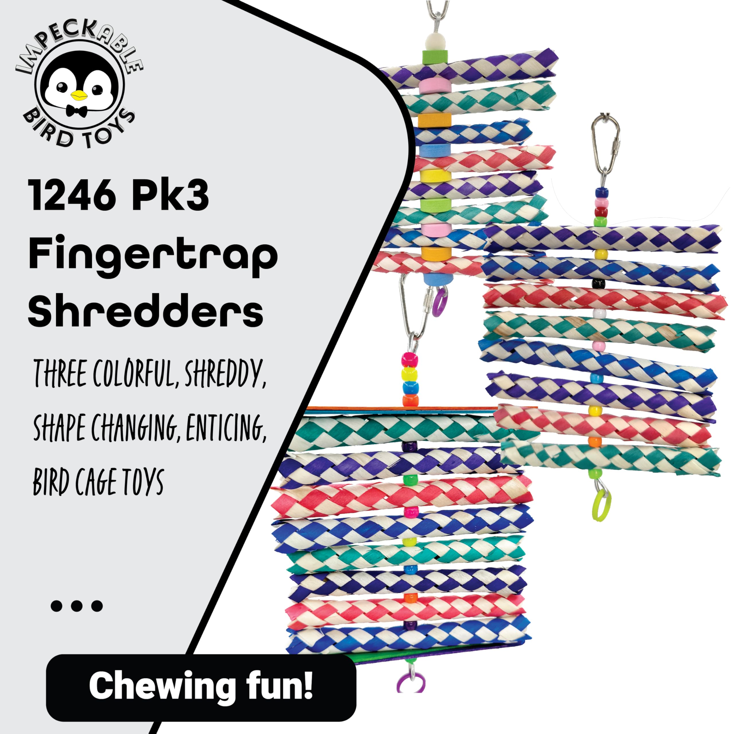 1246 Pk3 Fingertrap Shredders Bird Toys for Parrots, Cockatiels, Budgies, Conures, Parakeets, Small to Medium Birds, Colorful Foraging Chew Cage Toys, Interactive Shredding Enrichment Activity 1