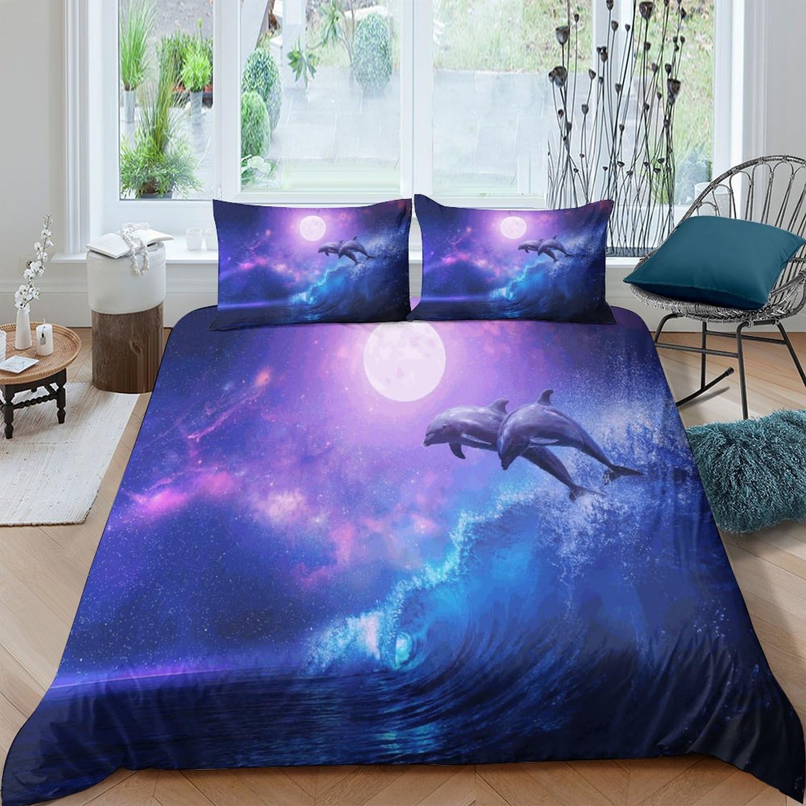 MXRMXR Dolphin 3D Comforter Cover Set for Kids Adult Teens Duvet Cover 3 Piece Set Bedding Set Quilt Cover with Zipper Closure Soft Microfiber Double（200x200cm）