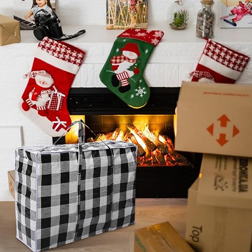 Miniatura 3 de Wesnoy 12 bolsas de almacenamiento extra grandes para árbol de Navidad de 27 x 20 pulgadas, caja de almacenamiento a cuadros de gran tamaño para