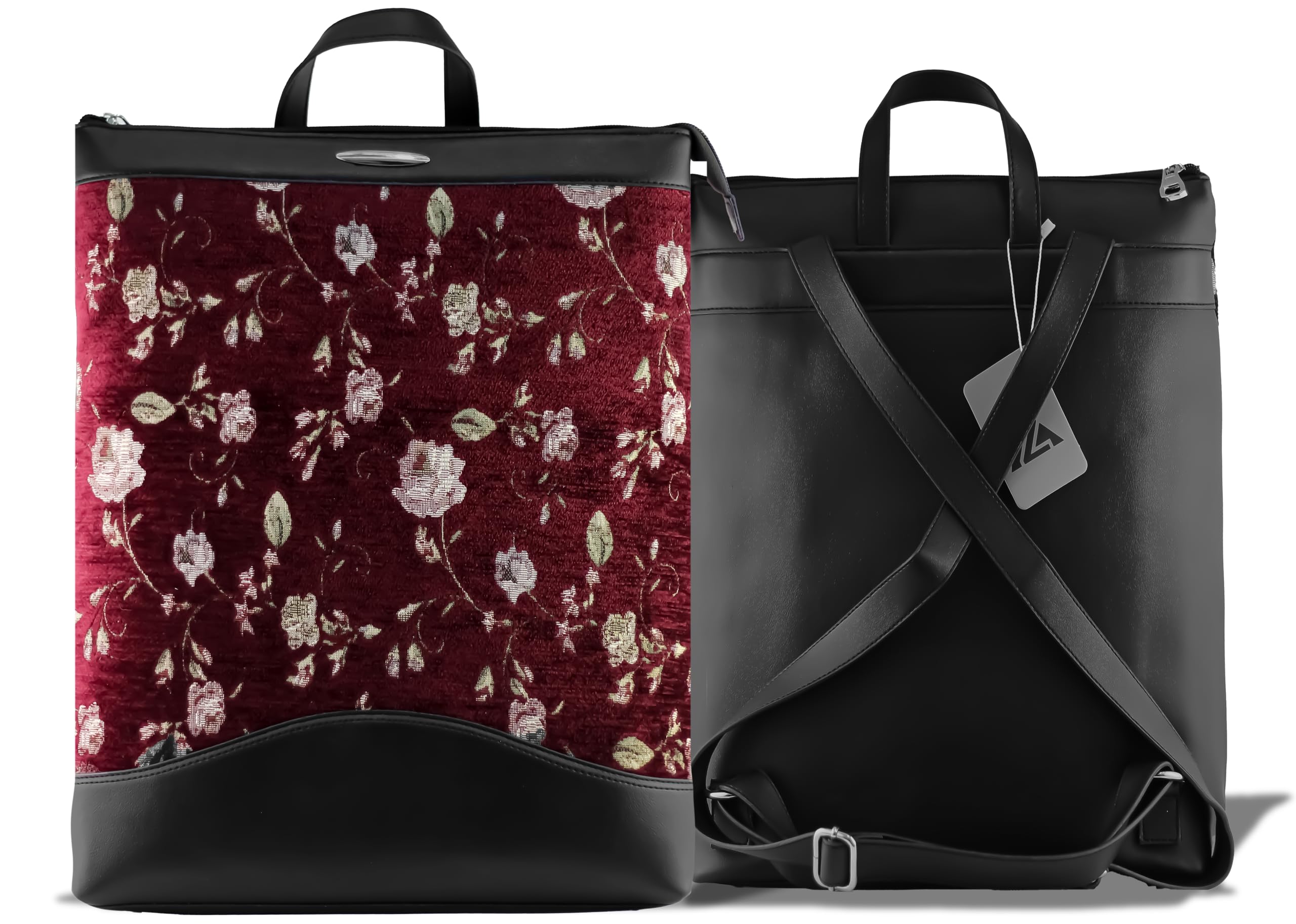 Mobigon Large Women’s Vintage Floral Tapestry Backpack Bag with Leather Accents, Laptop Compartment & Adjustable Shoulder Straps for Work & Everyday Style (Black)