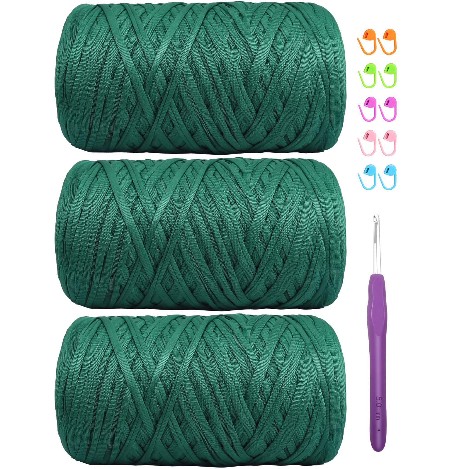 1200g T-Shirt Elastic Fabric Crochet Yarn for DIY Knitting, Spaghetti Thick Crocheting Tshirt Yarn for Hand DIY Bag Basket Cushion Crocheting Projects, Home Decor(Green)
